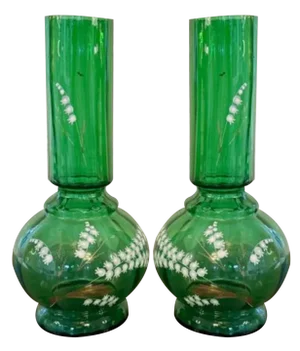 Antique Green Glass Vases, 1900s, Set of 2