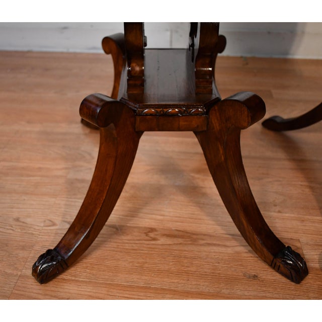 1920s Duncan Phyfe Mahogany Lyre Base Pair of Nightstands / Bedside Tables For Sale - Image 15 of 18