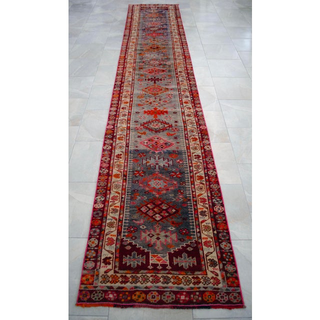 Purple 1960s Kurdish Extra Long Runner Herki Hand-Knotted Distressed Rug For Sale - Image 8 of 18