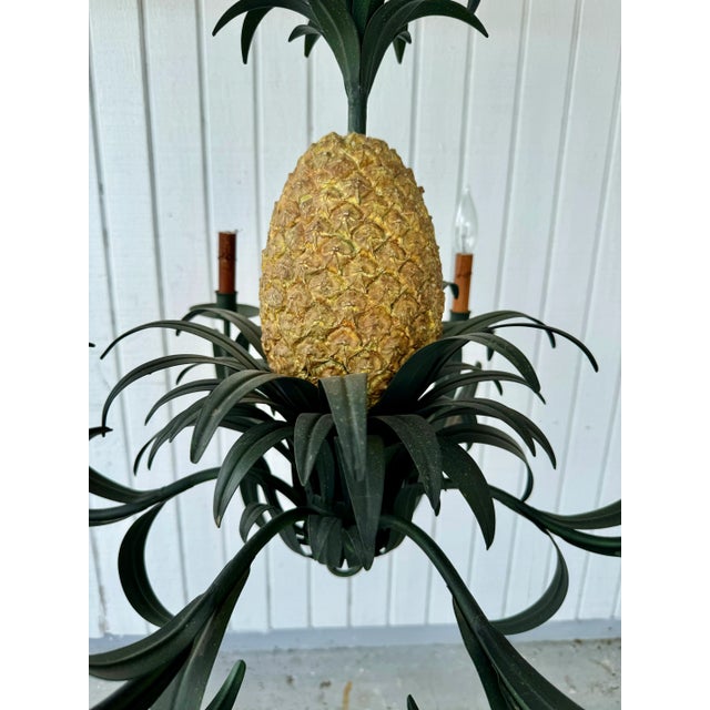 Vintage Tole Metal Pineapple Chandelier Light Fixture For Sale - Image 4 of 4