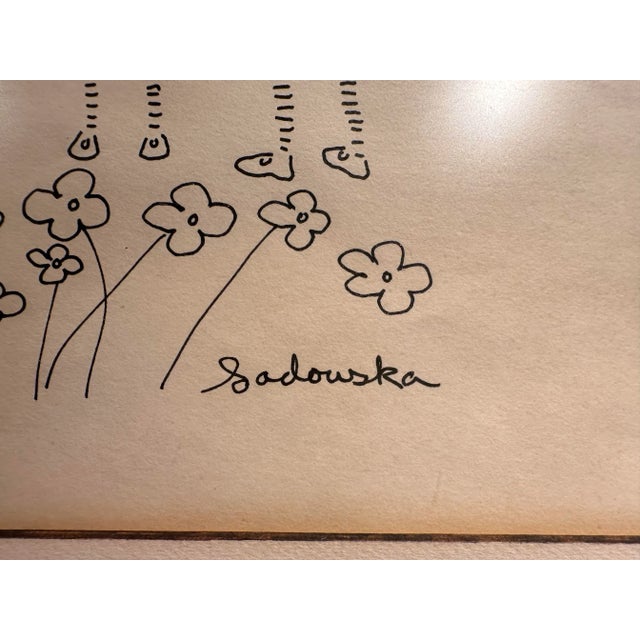 Krystyna Sadowska, Mid Century Drawing of Girls With Flowers, Framed For Sale - Image 4 of 8