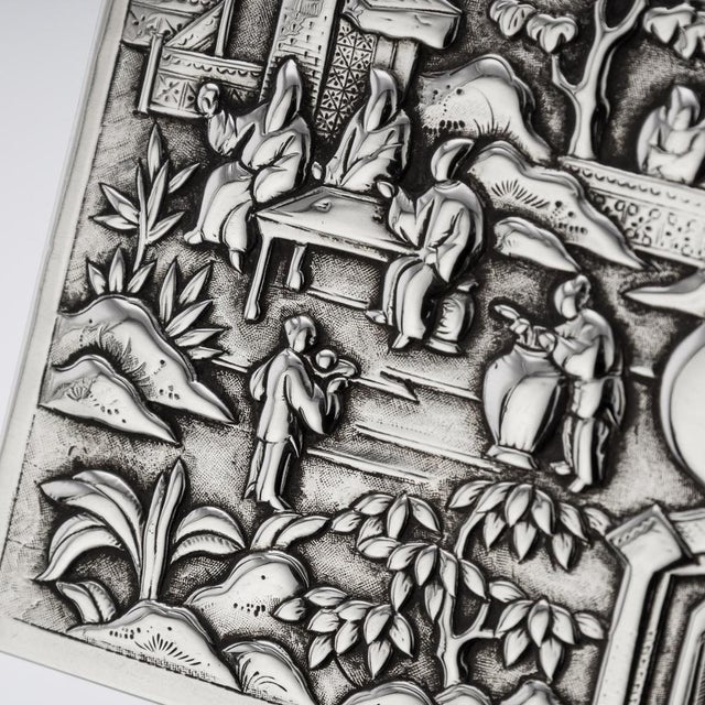 19th Century Chinese Solid Silver Aristocratic Processions Scene Box, 1870 For Sale - Image 14 of 18