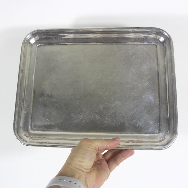 Mid-Century Modern Vintage Mid Century Small Silver Plated Tray Heavy Seamless Edge Serving Drinks Dish For Sale - Image 3 of 10