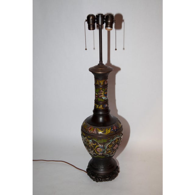 Bronze Late 19th/Early 20th Century Asian Champleve Bonze Table Lamp For Sale - Image 8 of 8