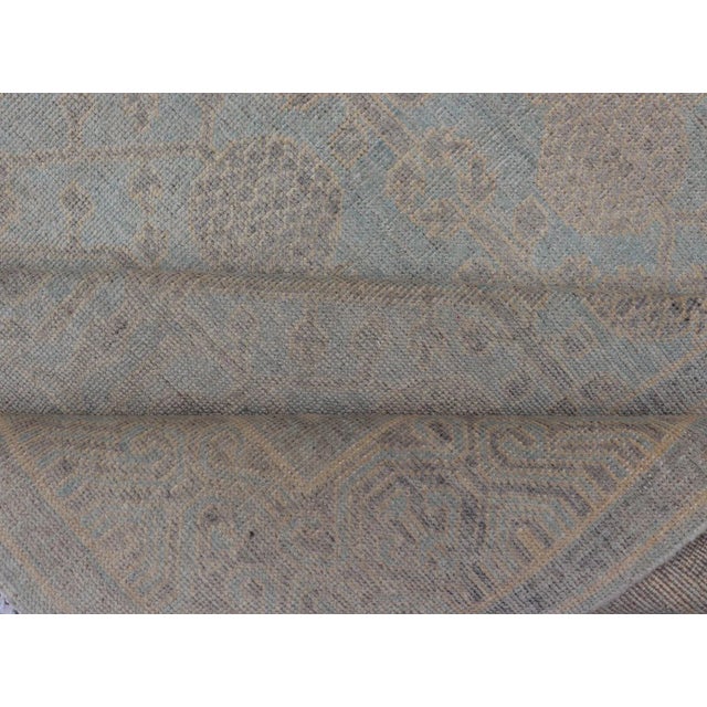 Sky Blue Afghan Khotan Rug With Geometric Design in Shades of Light Blue and Taupe For Sale - Image 8 of 13