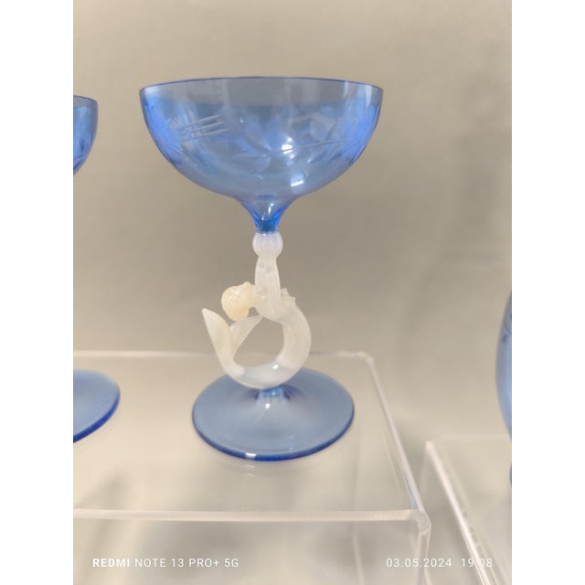 Glass Liqueur Set of Glasses and Carafe from Lauscha, 1940s, Set of 6 For Sale - Image 7 of 9