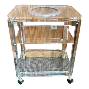 1970s Vintage Modern Bar Cart With Brass Detail and Lazy Susan Swivel Top