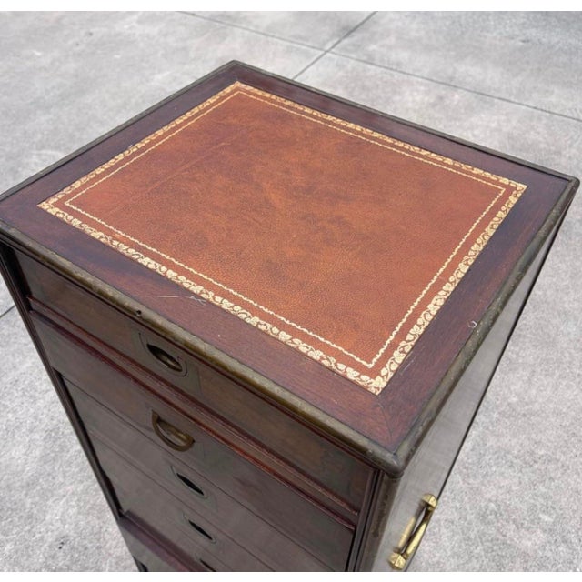 Italian Campaign Style Brass Accent Inlay Lingerie Chest Dresser Chest Drawers For Sale - Image 10 of 10
