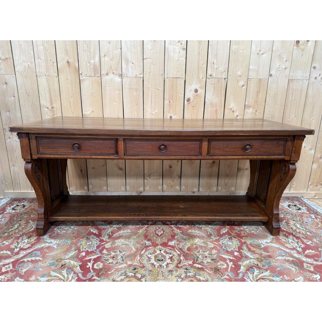 Brown Neo-Renaissance Console Table in Walnut, 1890s For Sale - Image 8 of 9