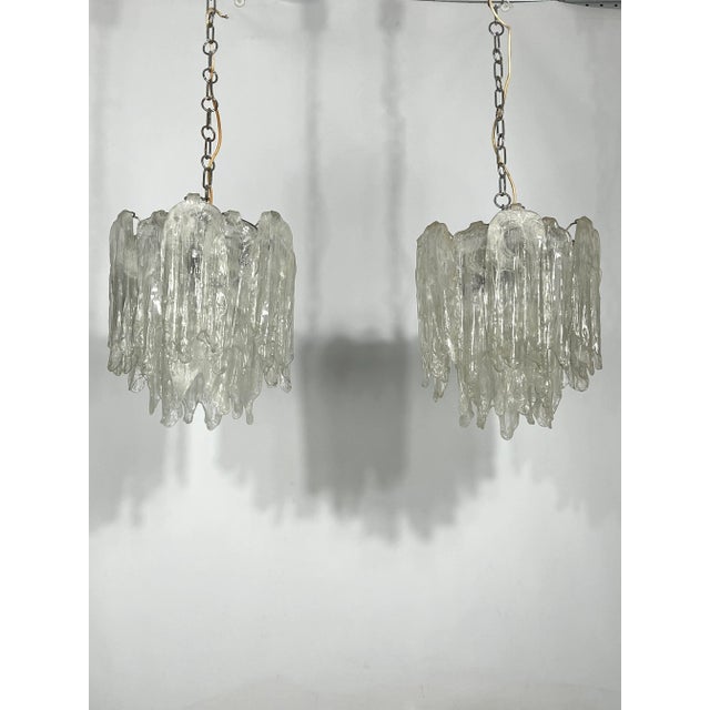 Vintage Murano Ice Glass Chandeliers from Mazzega, 1970s, Set of 2 For Sale - Image 18 of 18