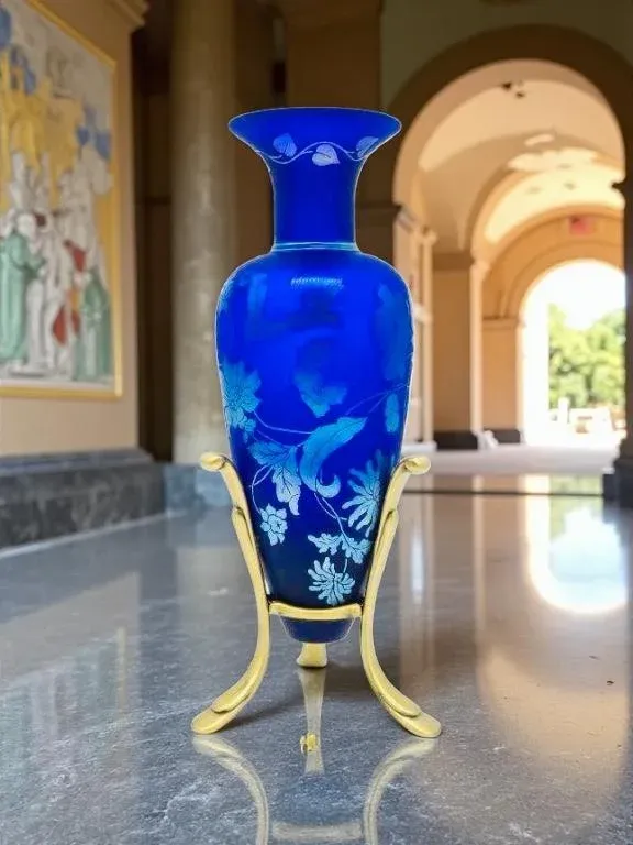 Vintage Glass Vase | 碧と金 ヴェネチアン様式 手吹き花瓶 VINTAGE ART GLASS VASE~AMBERINA~ORANGE/YELLOW~DIAMOND PATTERN~10.5