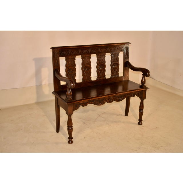 French Provincial 19th Century French Oak Settee With Hand Carving For Sale - Image 3 of 10