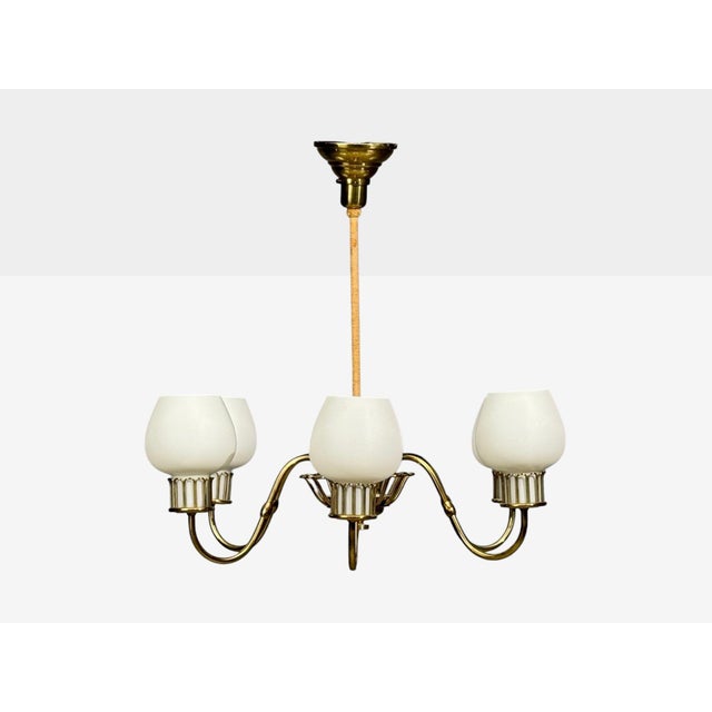 1960s 1960s Danish Modern, Chandelier, Brass, String, Glass For Sale - Image 5 of 13
