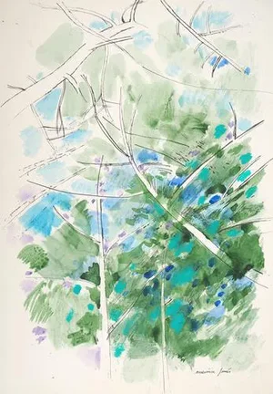 Maurice Genis, Under the Shadow of the Tree, Original Watercolor, Gouache and Ink
