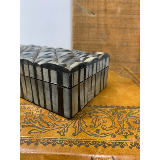 Vintage Faux Horn Box with Quilted Textured Lid Top