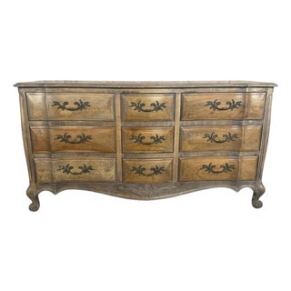 French Louis XV Style 9-Drawer Bombe Dresser in Bleached Fruitwood For Sale