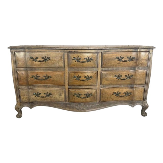 French Louis XV Style 9-Drawer Bombe Dresser in Bleached Fruitwood For Sale