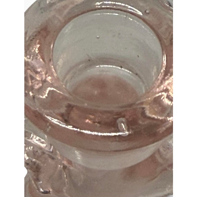 Glass Vintage Pink Depression-Style Glass Candlestick Holders — Pair, 4 1/8" Tall For Sale - Image 7 of 12