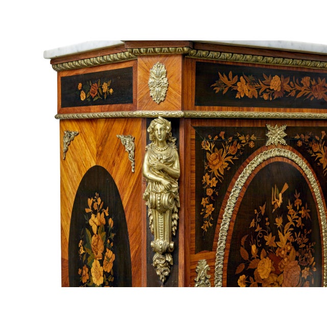 19th Century Louis XVI Ormolu-Mounted Marquetry Side Cabinet, 1880 For Sale - Image 3 of 14