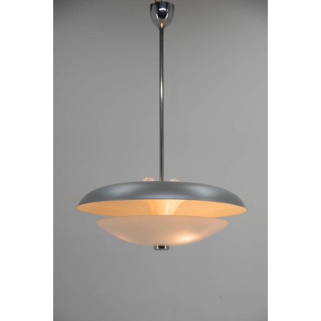 Bauhaus Bauhaus UFO Chandelier in Chrome & Glass, Czech Republic, 1930s For Sale - Image 3 of 15