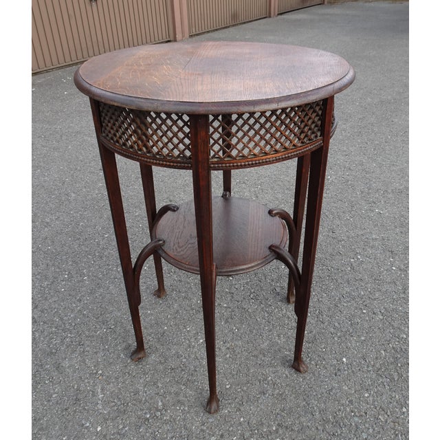 Antique Round Oak Side Table with Lattice Work, 1890s For Sale - Image 16 of 18