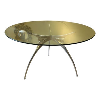 Round Errance Table in Polished Aluminum and Beveled Glass by Bernard Dequet for Protis, 1970s For Sale
