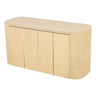 Karl Springer Style Beige Grasscloth Sideboard For Sale