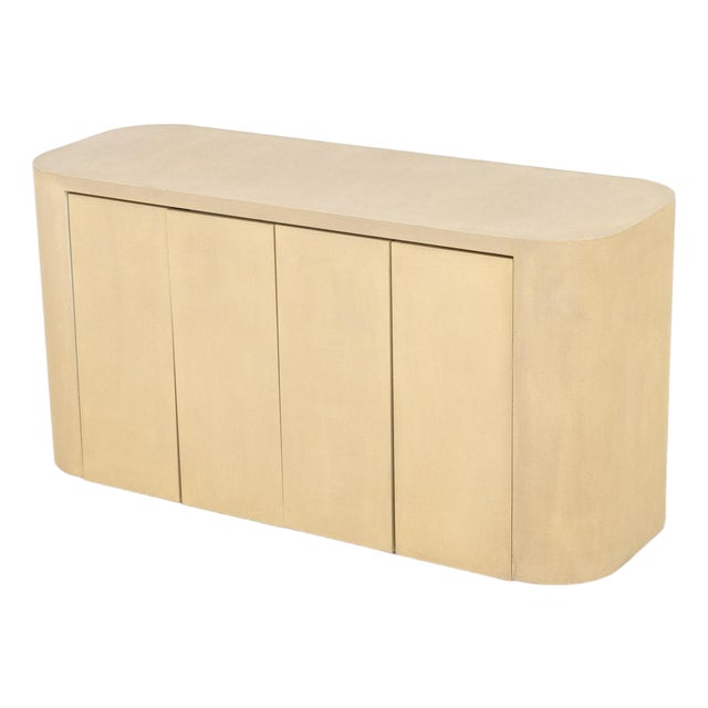 Karl Springer Style Beige Grasscloth Sideboard For Sale