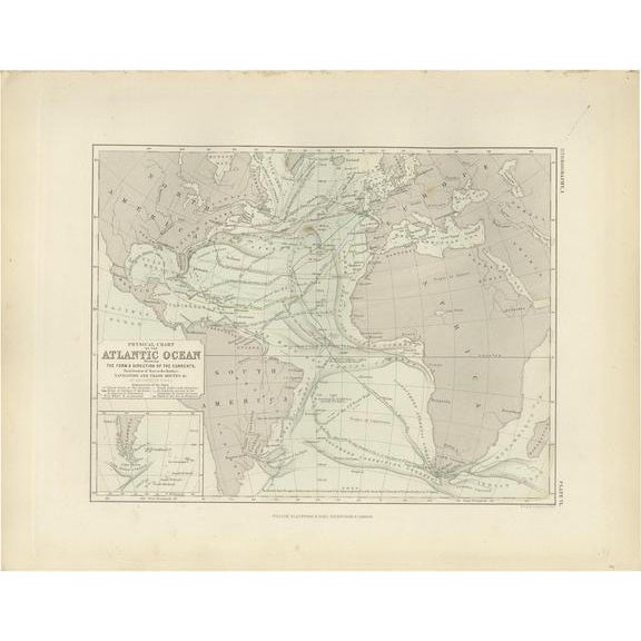 Mid 19th Century Antique Physical Chart of the Atlantic Ocean by Johnston, 1850 For Sale - Image 5 of 5