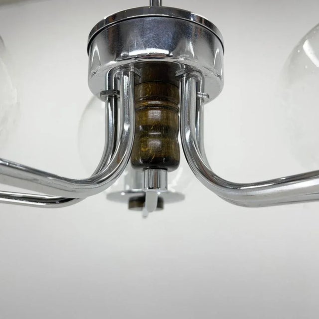 Chrome & Clear Bubble Glass 5-Arm Chandelier, 1970s For Sale - Image 8 of 11