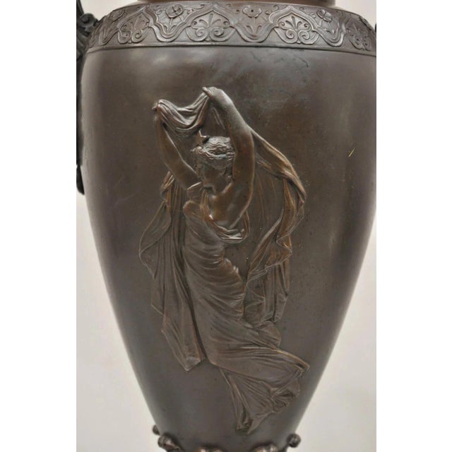 Late 19th Century 19th C Alfred Daubree French Neoclassical Bronze Figural Urn Vase With Lions For Sale - Image 5 of 16