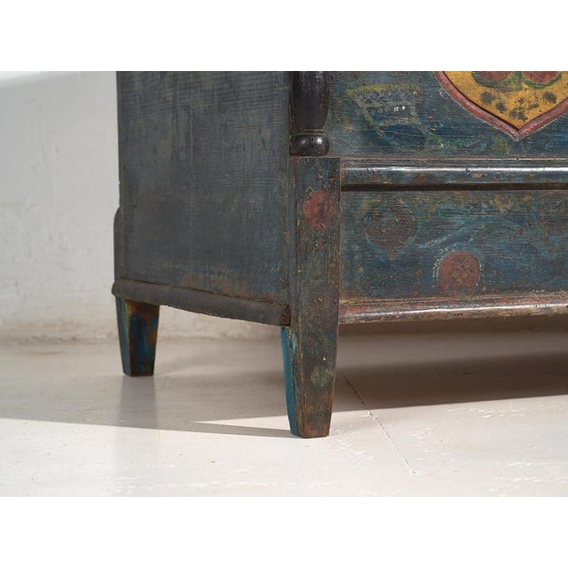 Wood Indigo Blue Antique Bridal Trunk, 1850s For Sale - Image 7 of 18