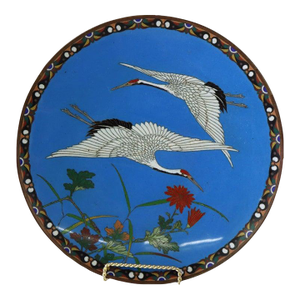 Antique Chinese Figural Bird Cloisonne Enameled Plate C1920