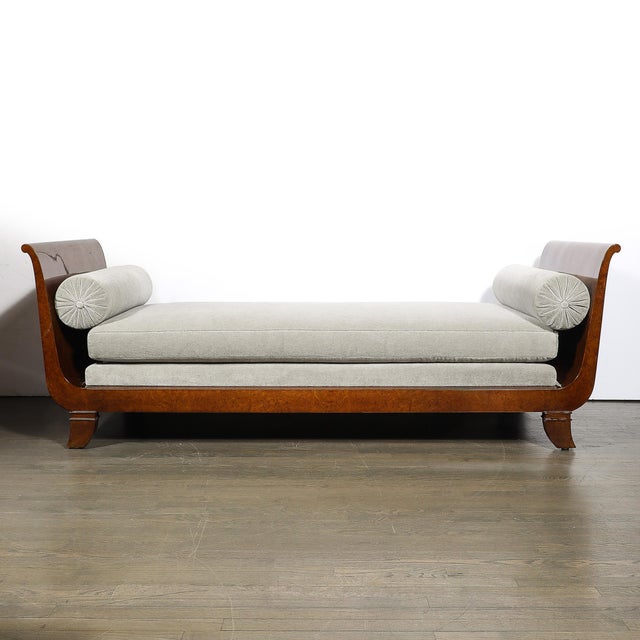 Art Deco Lupe De Amboyna Wood & Taupe Mohair Upholstery Daybed Attr. Jules Leleu For Sale - Image 17 of 18