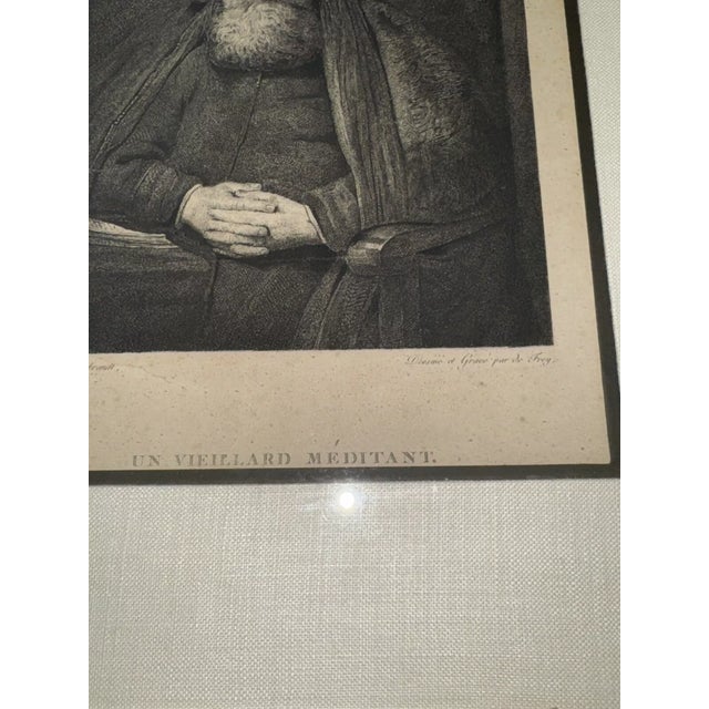 Traditional 18th Century Engraving Un Vieillard Méditant After Rembrandt, by Frey For Sale - Image 3 of 5