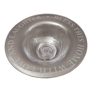 Mid 20th Century Simon Pearce Bless This Home With Love and Laughter Crystal Centerpiece Bowl For Sale