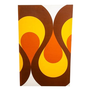 Mid Century Modern Tapestry Wall Art Orange 1970s Yellow Brown 34x54 Vintage MCM For Sale