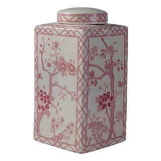 Jardin Blush Chinoiserie Tea Caddy Jar, Medium For Sale