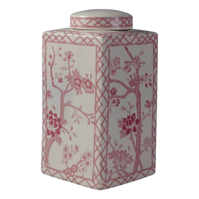 Jardin Blush Chinoiserie Tea Caddy Jar, Medium For Sale