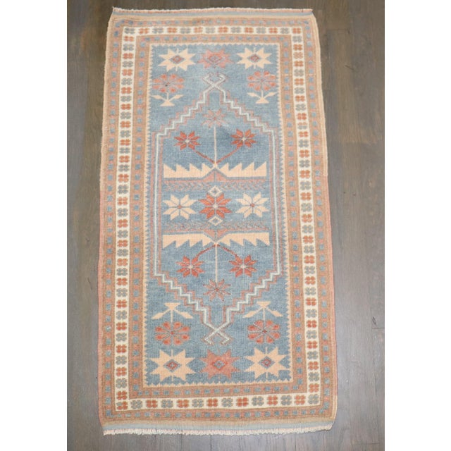 Turkish Blue Mini Turkish Konya Rug no. j5304 For Sale - Image 3 of 7