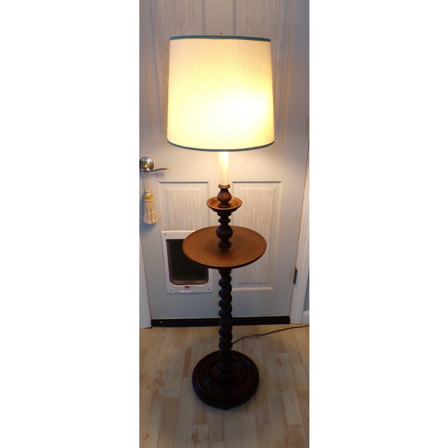 Vintage Solid Mahogany Barley Twist Floor Lamp Table For Sale - Image 13 of 16