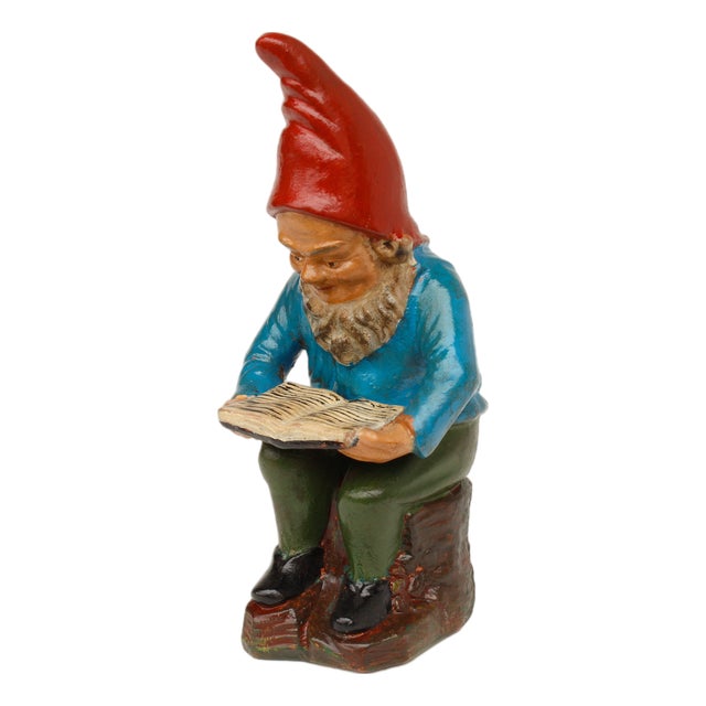 Terracotta Reading Garden Gnome from Griebel, 1940s For Sale