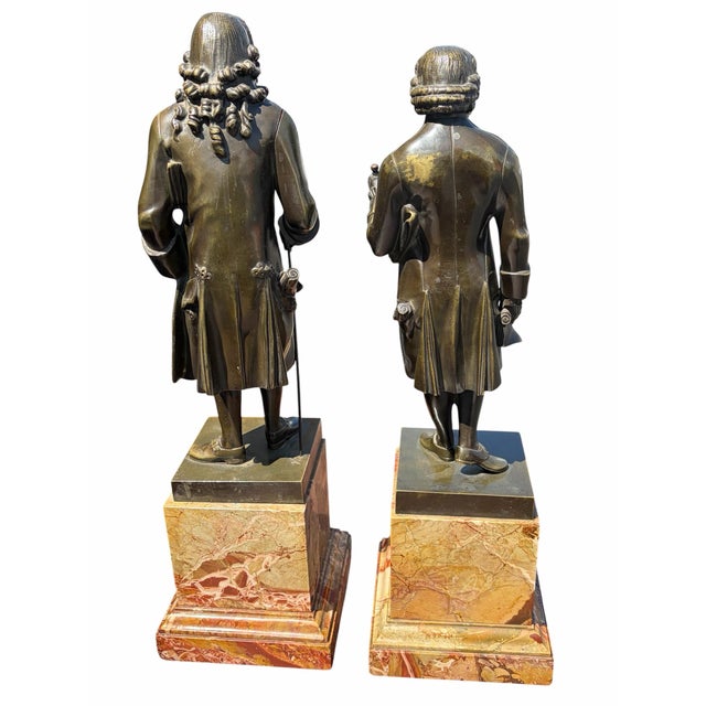 Fine Pair 19th Century Bronze & Marble Classical Sculptures Voltaire & Rousseau For Sale - Image 4 of 11