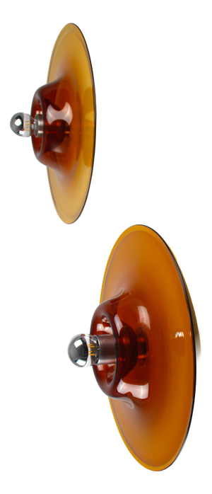 Space Age Amber Murano Glass Disc Wall Lights by Pierre Cardin for Venini, Italy, 1969, Set of 2