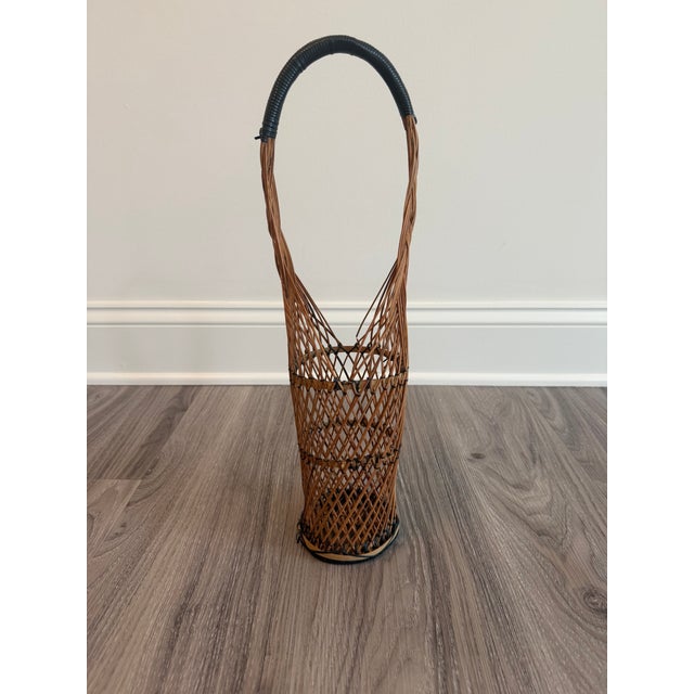 Vintage Japanese Tall Ikebana Basket, Bamboo & Black Accents, Suruga Sensuji Style For Sale - Image 4 of 6