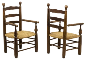 Set of Straw Armchairs in Natural Beech, 1950s