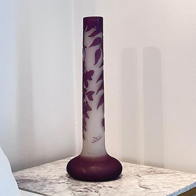 Antique Cut Glass Vase with Enamel Decoration by Émile Gallé, 1890s For Sale - Image 12 of 15