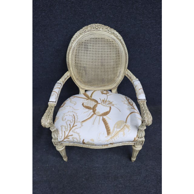 Early 21st Century Hancock & Moore Louis XVI Style Crewel Work & Cane Armchair For Sale - Image 5 of 10