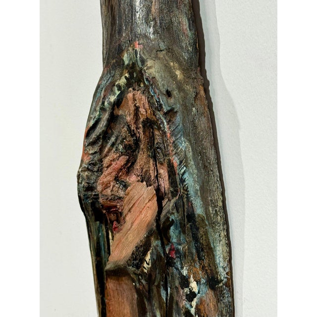 Monumental 73-Inch Signed 1984 American Outsider Folk Art Totem - "Ancestral Spirit" Painted Salvaged Timber For Sale - Image 10 of 18