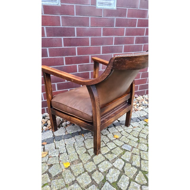 Brown Vintage Chair in Wood and Leather, 1950s For Sale - Image 8 of 15